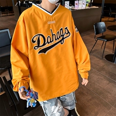 秋季ins美式V领运动休闲情侣套头刺绣球服卫衣男长袖上衣W117/P40，男装卫衣，星座506