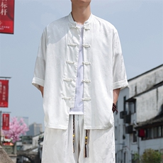 2025夏季新款风七分袖衬衫男立领大码盘扣上衣CS100-P55，男装衬衫，电商A008