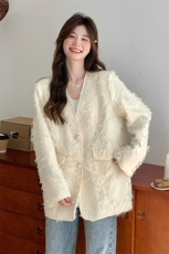 现货米白色中长款西装外套2C317A-8507-P140-K198，女装西装，2C317A