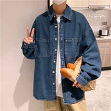 工装牛仔衬衫男秋季新款ins潮流薄款衣服宽松休闲开衫长袖衬衣，男装衬衫，星座505-2（原电商A260-1)