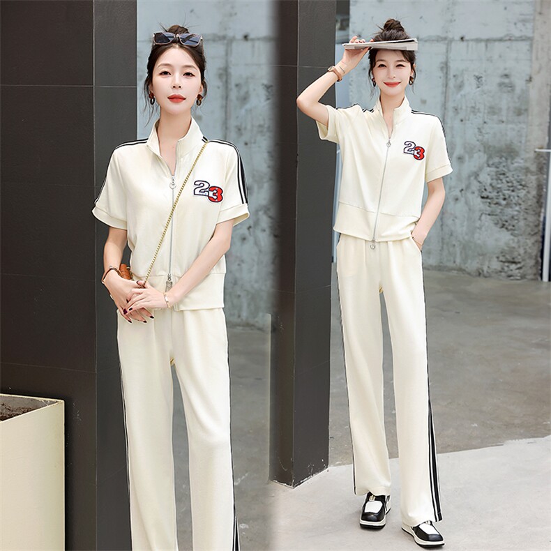 夏季运动套装女短袖2025年新款时尚休闲洋气活泼减龄阔腿裤两件套,女装套装/套裙,星期衣