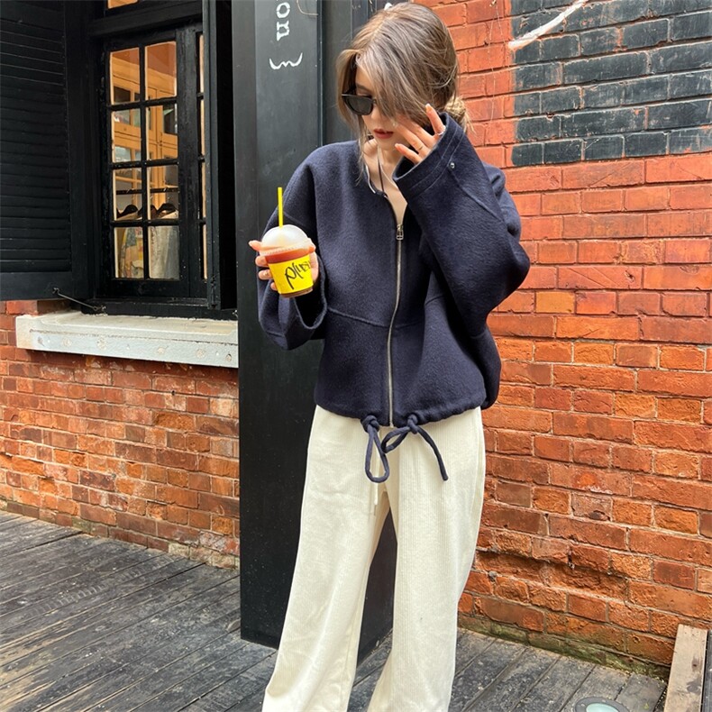 2025年夏季常规长袖纯色拉链时尚百搭双面呢大衣简约大方,女装双面呢大衣,蒙绒特
