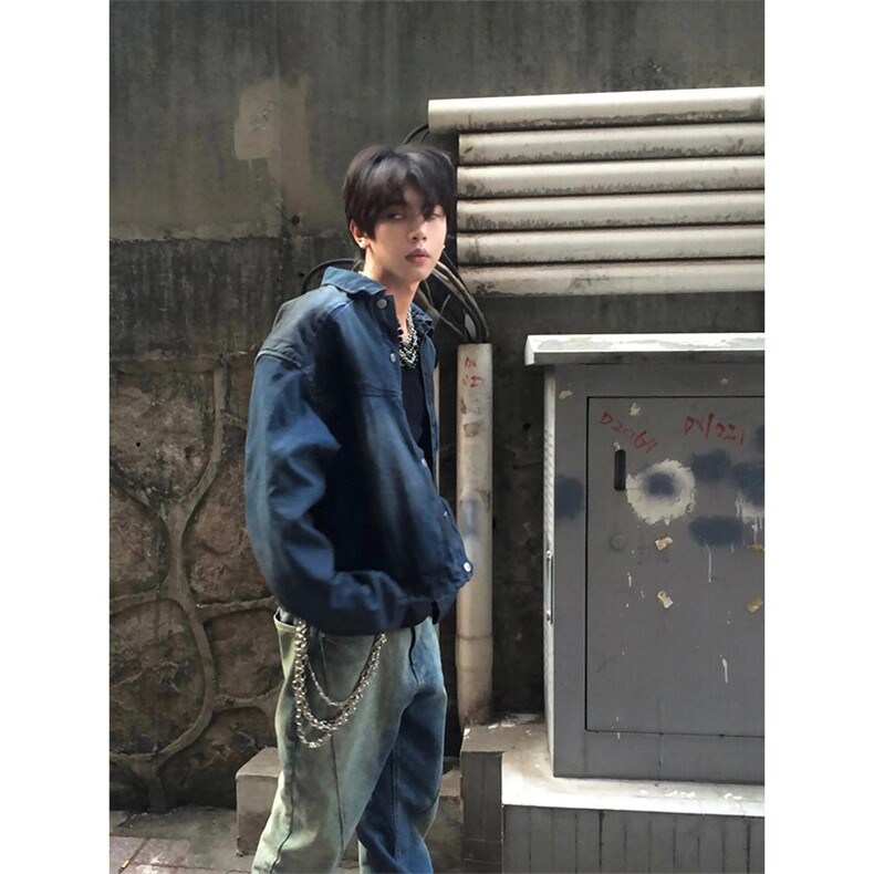 扎染水洗牛仔外套美式高级感炸街潮牌废土风夹克JK8631特P70,男装工装外套,星座908-1