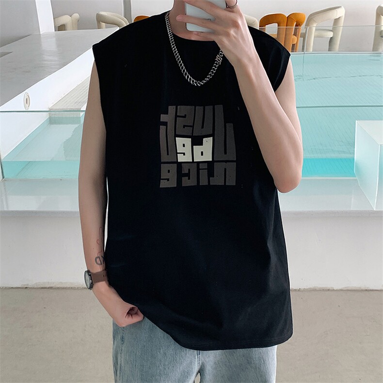 夏季港风t恤男宽松大码纯棉运动背心坎肩潮牌无袖BX010P25,男装背心/马甲,星座1204-3