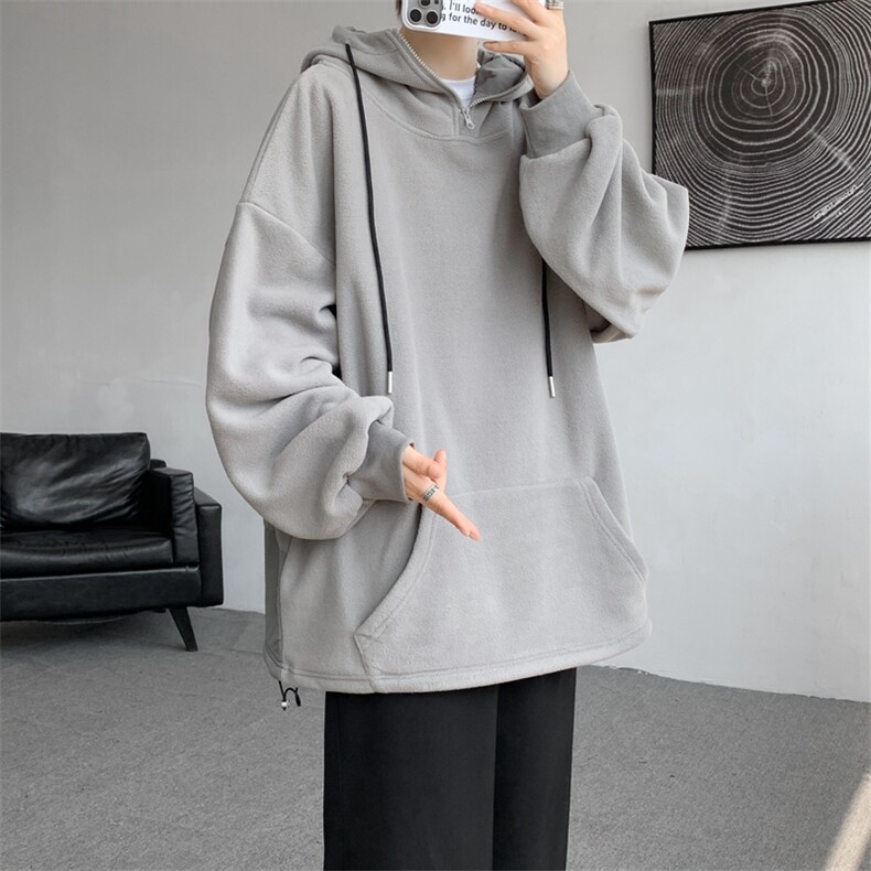 8XL-M大码摇粒绒卫衣套头连帽半拉链宽松美式复古外套WY9103/P68图片