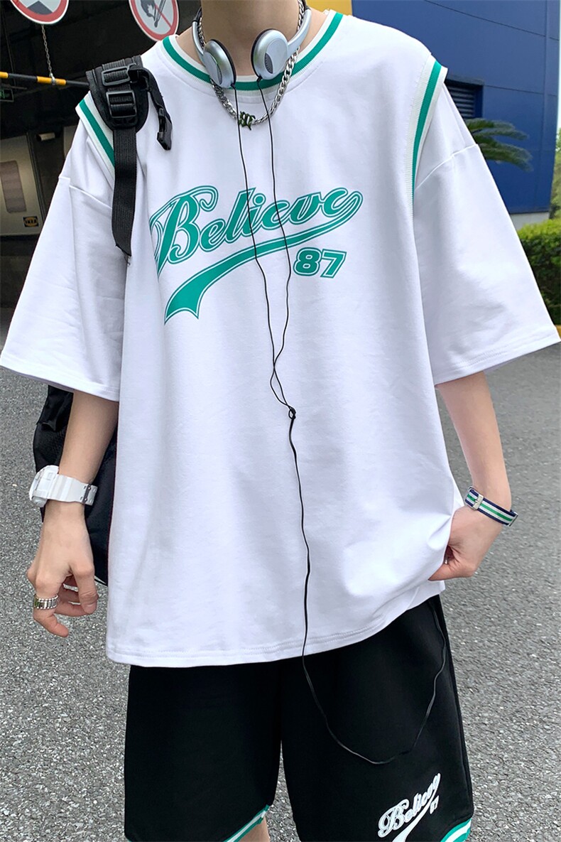 2023夏季短袖T恤套装青少年纯篮球服男潮流两件套男装F311P58,男装休闲套装,电商A086