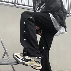 裤脚竖排扣开衩裤子多口袋拉链设计工装裤宽松直筒裤N663，男装工装外套，星座1116A-1（原606A）