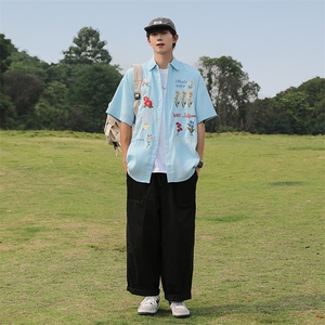 衬衫男士韩版潮流短袖刺绣痞子帅气2024秋夏新款ins外套CY932-P41图片