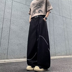 麦穗纹刺绣弯刀牛仔裤男款美式vibe裤子阔腿宽松潮牌痞帅微喇长裤，男装牛仔裤，星座1116A（原606A-3）