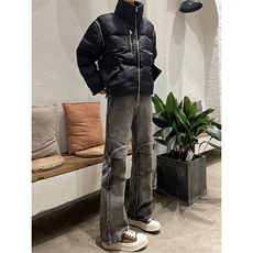 B221美式ins高街暗黑个性拼接微喇牛仔裤LK24155-P65控88，男装牛仔裤，电商B221
