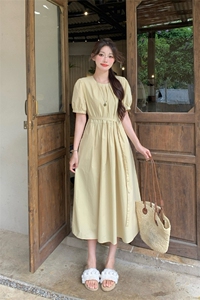 系绳腰带褶领泡泡袖显瘦遮肉连衣裙女夏2C276-L3455-P110-K155图片