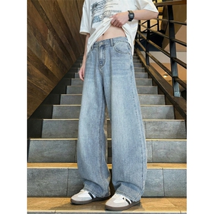 牛仔裤子男冬季加绒直筒裤宽松新款弯刀秋冬牛仔裤青少年长裤,男装牛仔裤,星座302A-2