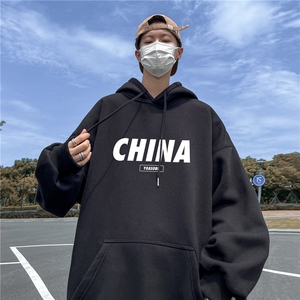 340克华棉高品质CHINA印花连帽卫衣男秋季棉65%聚酯纤维35% WY317图片