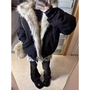 潮美式棉服女2025新款座山雕工装夹克棉衣加绒加厚冬季棉袄外套图片