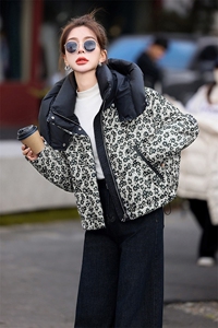 时尚印花连帽羽绒服女2024冬季洋气独特别致小个子短款白鸭绒外套图片