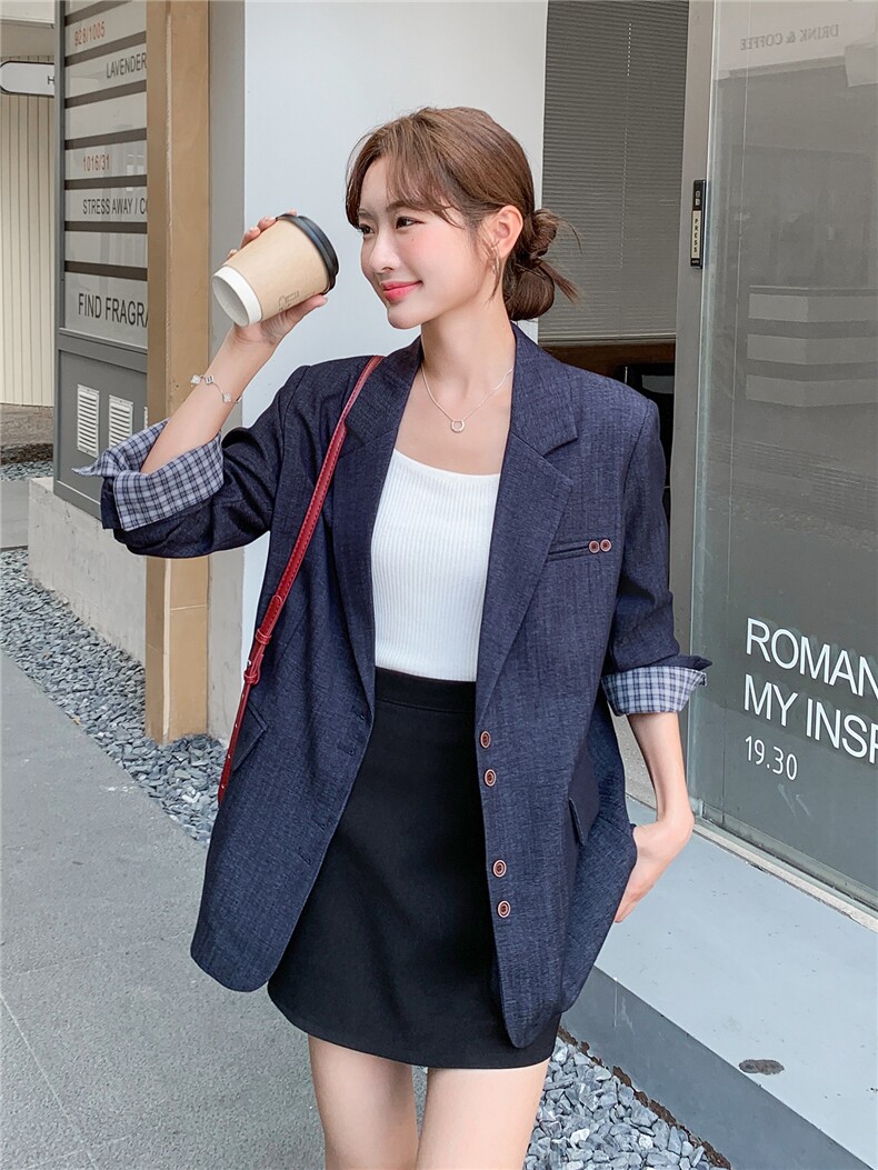 蓝色西装外套女2025秋季新款韩版通勤风高级感气质百搭西服上衣,女装西装,浙宝106