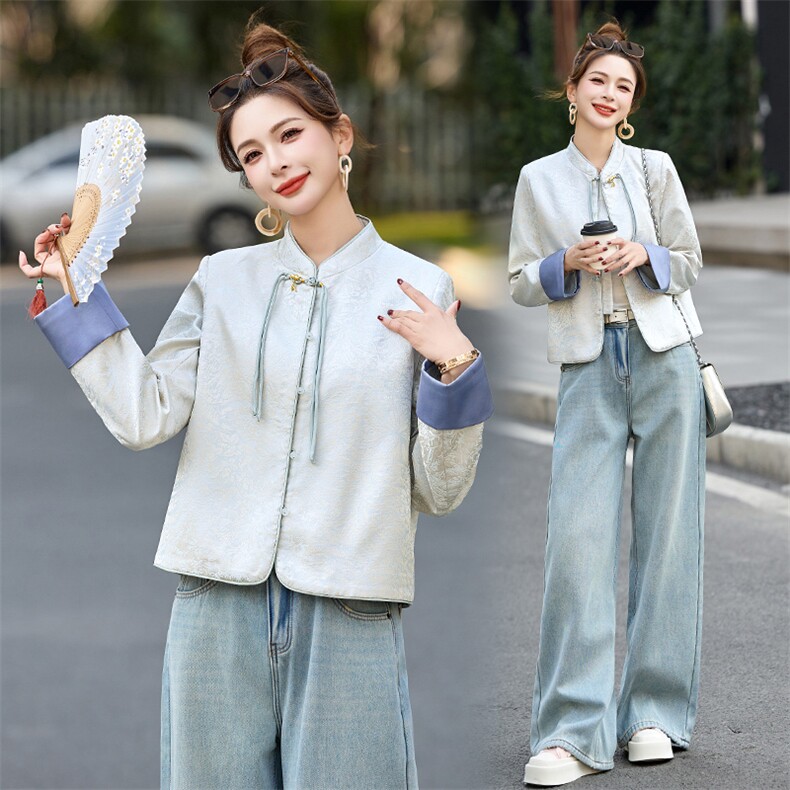 流苏盘扣新中式国风外套女2025春秋新款提花撞色拼接短款唐装上衣，女装短外套，依如秀(原杭风阁)