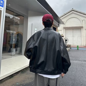 皮衣外套男秋冬季美式复古潮牌痞帅机车服皮夹克宽松休闲翻领上衣图片