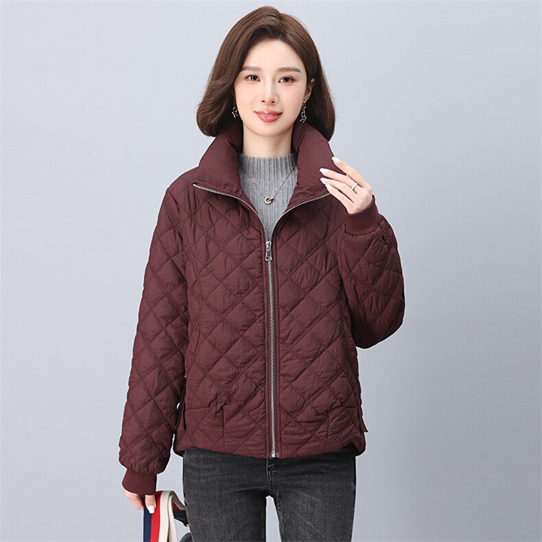 2024年新款潮高立领夹棉菱格外套韩版休闲刺绣棉衣棉服女显瘦,女装棉衣/棉服,鑫鑫格