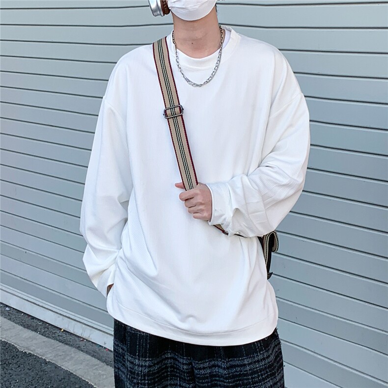 2026春装肌理感男士长袖T恤潮流男袖子纽扣设计W56681/特P35白,男装T恤,电商A094