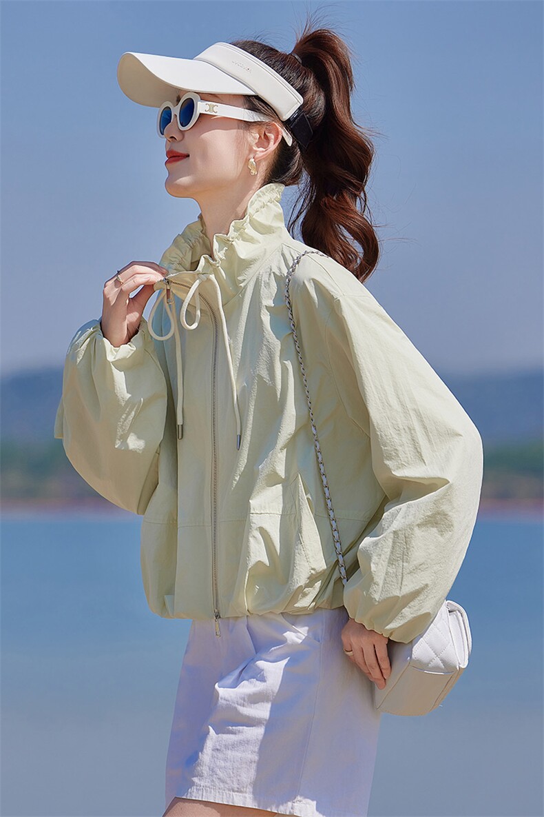 清新绿色防晒衣女款夏季2025新款韩版宽松休闲轻薄透气防晒服外套,女装短外套,靓衣阁
