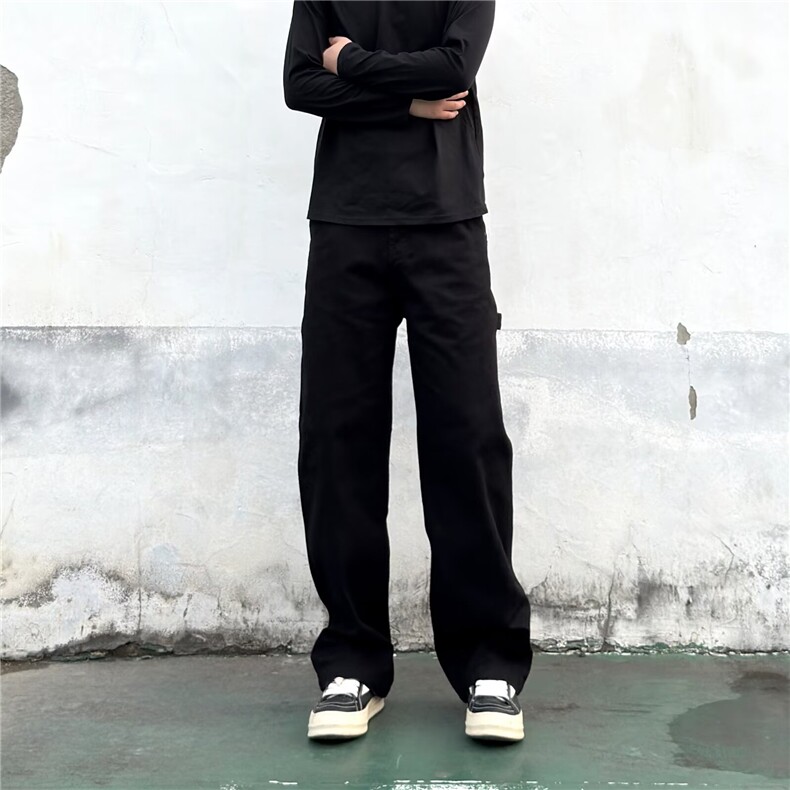 秋冬款ins个性压皱条纹丝绒休闲裤男士宽松垂感阔腿裤直筒长裤潮图片
