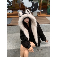 网图原版麂皮绒美潮座山雕猫耳朵CP感毛领棉衣W1797/P100，男装棉衣，电商B350