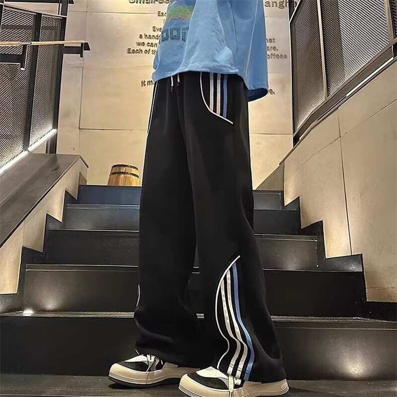 休闲三条杠裤子男秋季宽松直筒休闲裤青少年长裤6312 P40图片