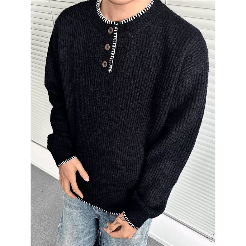 亨利领毛衣男宽松休闲慵懒感保暖套头针织衫513AMY2592P55,男装针织衫/毛衣,星座513A