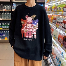 1港风新款宽松休闲中性情侣潮流印花毛衣男外套7673P48加绒P55，男装针织衫/毛衣，星座226-2