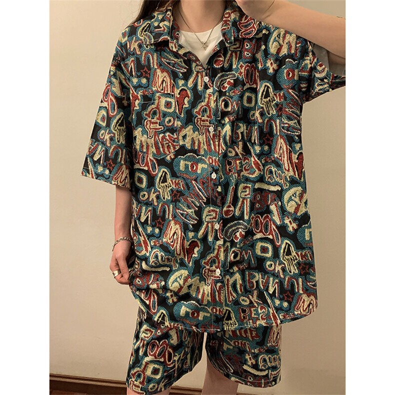 夏季海边沙滩男女同款休闲套装潮牌宽松大码XZ102B-1-TZ2560P55,男装休闲套装,星座102B-1