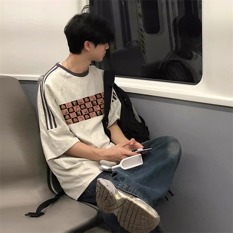 夏季美式高街重磅纯棉三条杠织带撞色男女短袖T恤ZD397-特P30,男装T恤,电商A486
