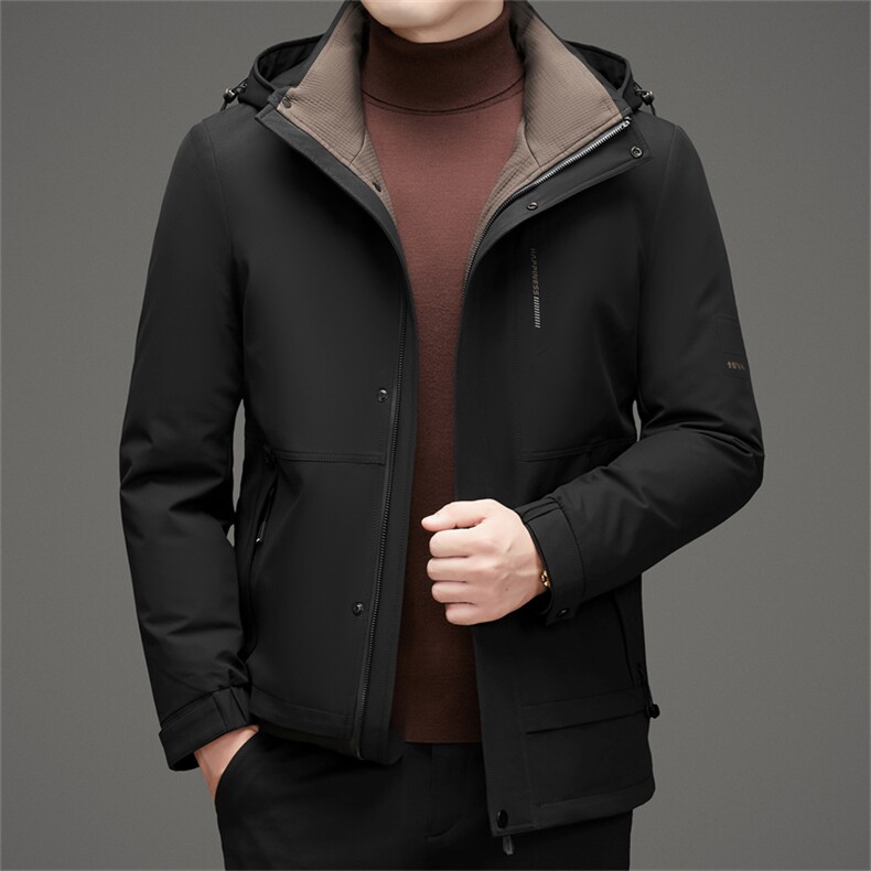 冬季男士白鸭绒羽绒服加绒保暖商务品质可脱卸帽外套休闲简约男装图片