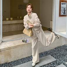 韩系宽松休闲卫衣套装女2025春秋季新款慵懒风显瘦阔腿长裤两件套，女装套装/套裙，2C277