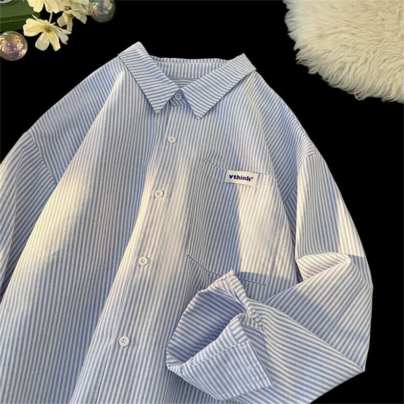 现货春款条纹大码长袖衬衣宽松长袖衬衫A017C2P50，男装衬衫，电商A017