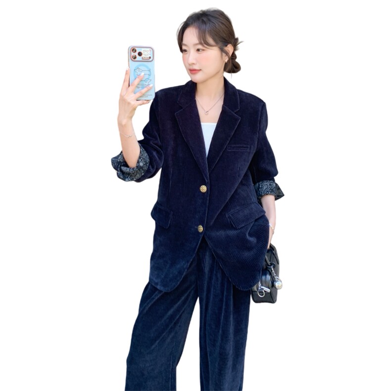 新款藏青色灯芯绒套装5543P215K348,女装套装/套裙,2C176