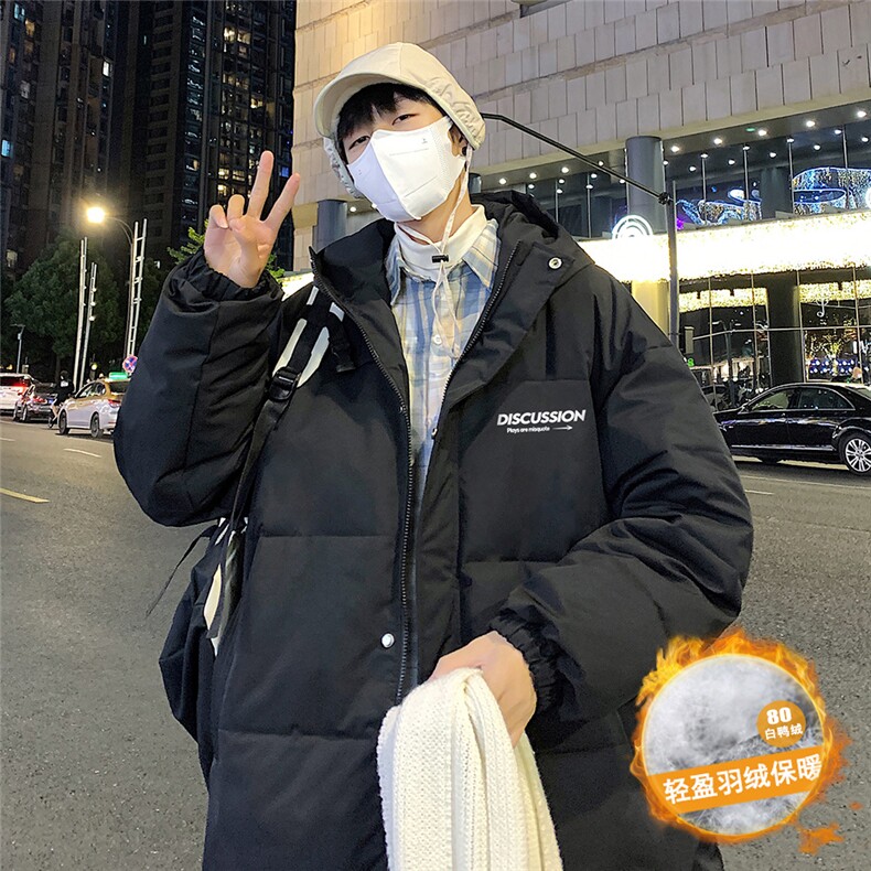港风夜景时尚连帽字母印花中长款羽绒服A247-YR6163P285控358,男装羽绒服,电商A247