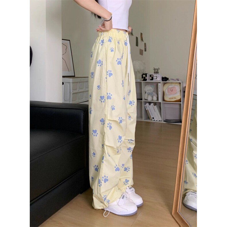 白色可爱狗爪休闲裤女2025新款小个子夏季薄款宽松直筒高腰阔腿裤,男装休闲裤,星座506A