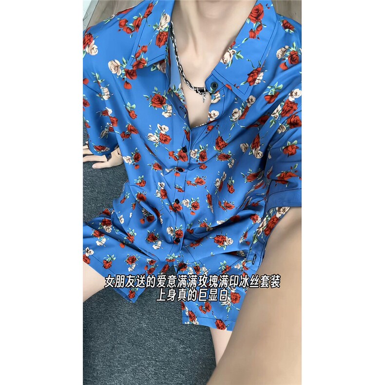 短袖衬衫男+短裤男套装男100%聚酯纤维M-5XL大码TZ78702P50控98,男装休闲套装,星座226-1