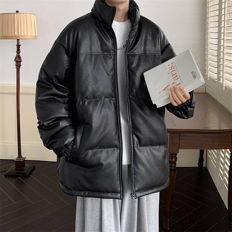 港风潮牌新款亮皮防水立领棉服潮流保暖棉衣M083-P100控139,男装棉衣,星座717