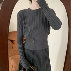 秋冬新款纯色针织圆领套头上衣时尚百搭，女装针织衫/毛衣，泰沅羊绒