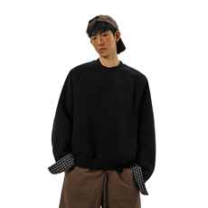 模特图重磅套头罗纹格子拼接卫衣情侣短款外套男H1132特P55，女装短外套，电商A341