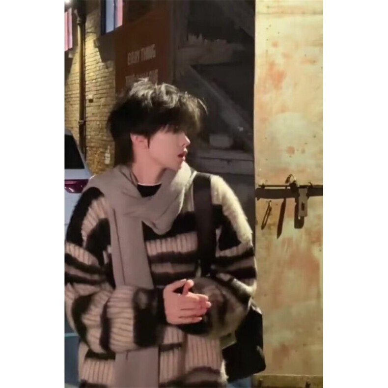 黑白条纹毛衣男冬季美式复古慵懒针织衫宽松毛衣1001-1-MY15-P48,男装针织衫/毛衣,星座1001-1