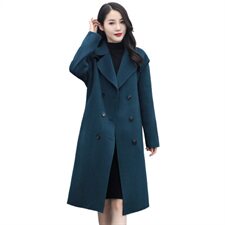 毛呢外套女中长款2021秋冬新款女装韩版时尚休闲双排扣呢大衣图片