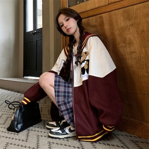 宽松拼接学院风少女减龄外套女可爱海军领棒球服潮C373-90图片