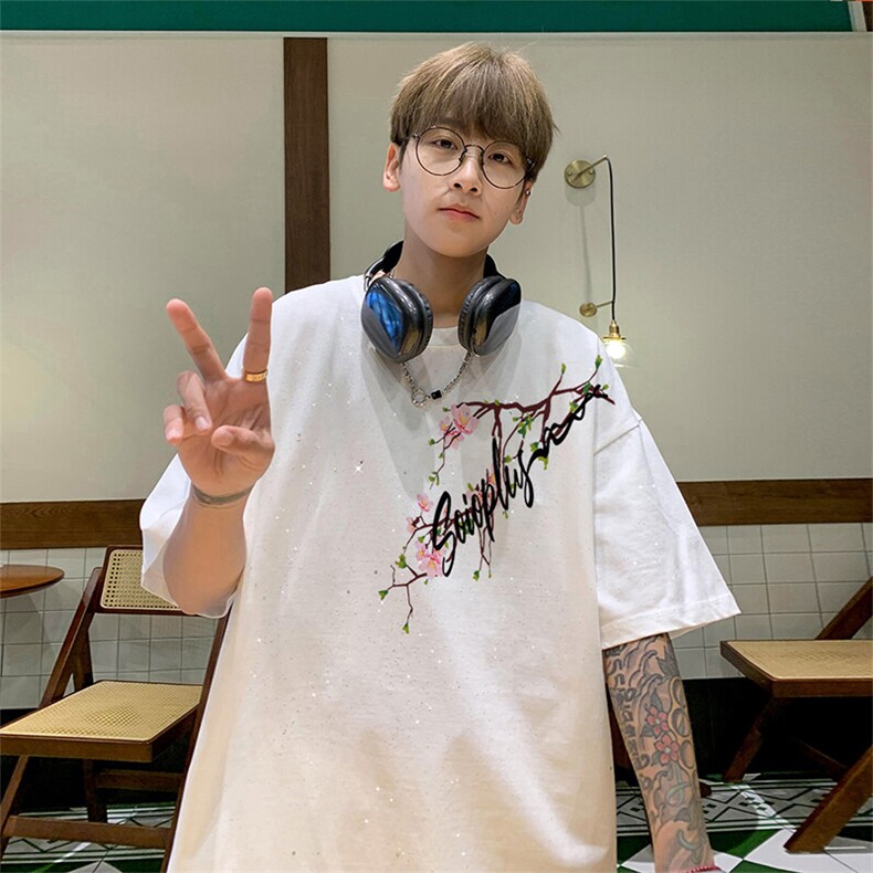 可48小时发货支持抖音得物来样二开美式满天星亮片短袖T恤MTX643,男装T恤,电商A486
