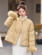 新中式立领羽绒服女2025冬季新款巨好看刺绣大毛领白鸭绒外套，女装羽绒服，浙宝029