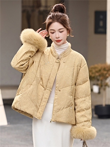 新中式立领羽绒服女2025冬季新款巨好看刺绣大毛领白鸭绒外套图片