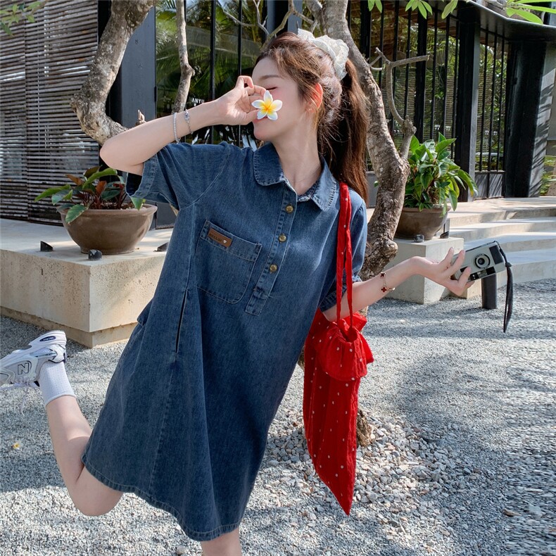 法式减龄牛仔衬衫连衣裙女夏2025新款小个子裙子夏日漂亮大方得体,女装连衣裙,2D076