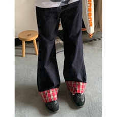 【有货】美式格子拼接卷边牛仔裤男女阔腿裤子NZ011LL-特P48，男装牛仔裤，星座1007（原301D）
